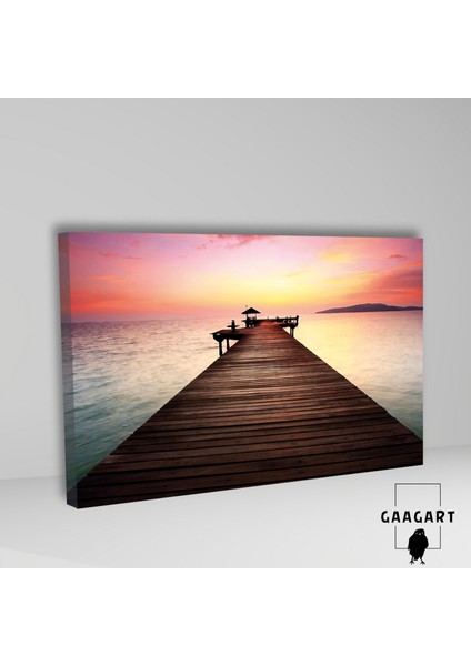 Tekli Yatay Kanvas Duvar Tablosu Pembe Gök ve Iskele Manzarası fiyatları