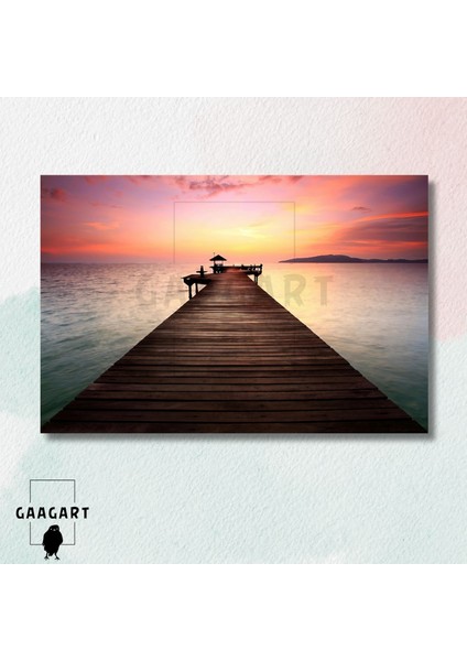 Tekli Yatay Kanvas Duvar Tablosu Pembe Gök ve Iskele Manzarası modelleri