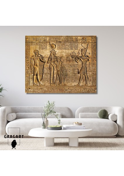 Tekli Yatay Kanvas Duvar Tablosu Antik Mısır Hiyeroglifleri