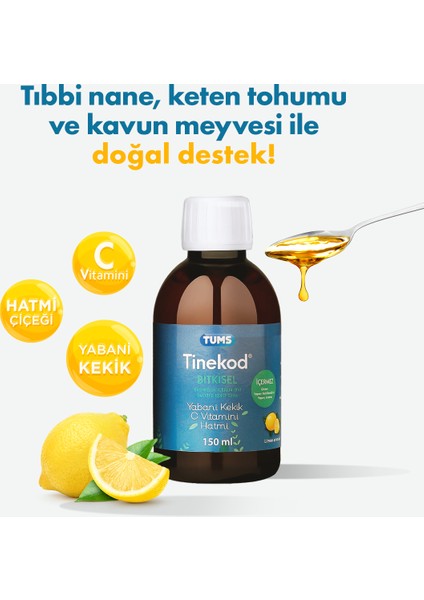 Tinekod Bitkisel Içerikli Şurup | Yabani Kekik, C Vitamini Ve Hatmi Çiçeği 150ml