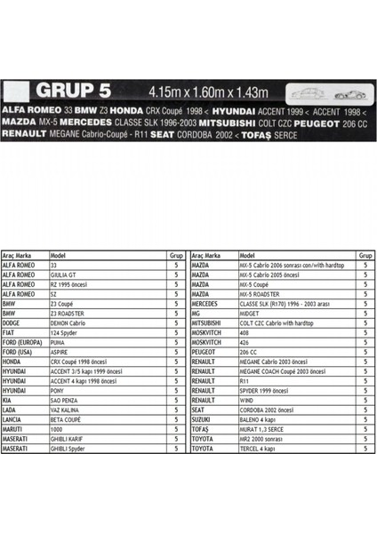 Standart Grup 5 Oto Branda modelleri