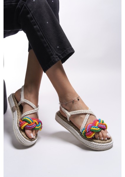 Kadın Sandalet Renkli İpli Detaylarla Şık Tasarım Yazlık Ayakkabı fiyatları
