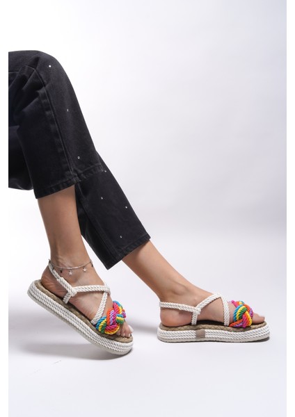 Kadın Sandalet Renkli İpli Detaylarla Şık Tasarım Yazlık Ayakkabı indirimleri