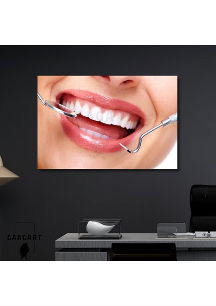 Tekli Yatay Kanvas Dişçi Duvar Tablosu Dekoratif Diş Görseli