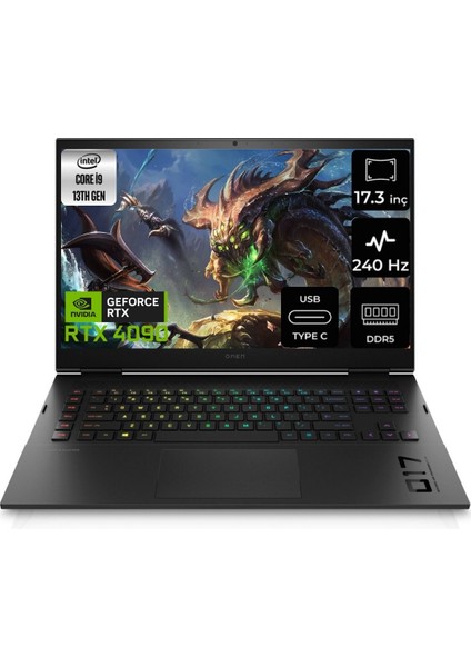 Hp Omen 17-CK2012NT Intel Core I9 13900HX 64GB 4tb SSD RTX4090-16GB WIN11 Pro 17.3" 240 Hz Taşınabilir Bilgisayar 892Q8EA-16