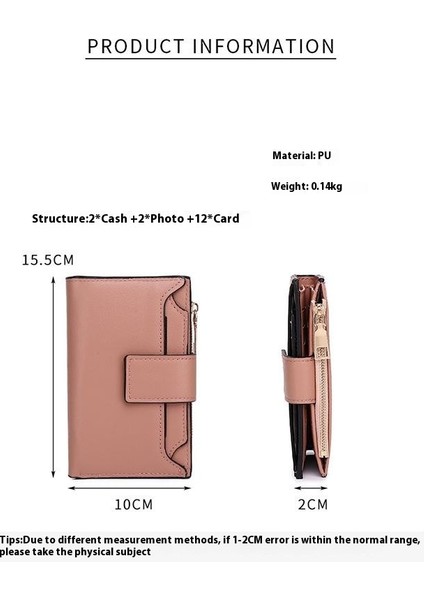 Yeaın Cüzdan Kart Tutucu Yüksek Kaliteli Pu Kumaş Düz Renk Popüler Stil, Pembe (Yurt Dışından)