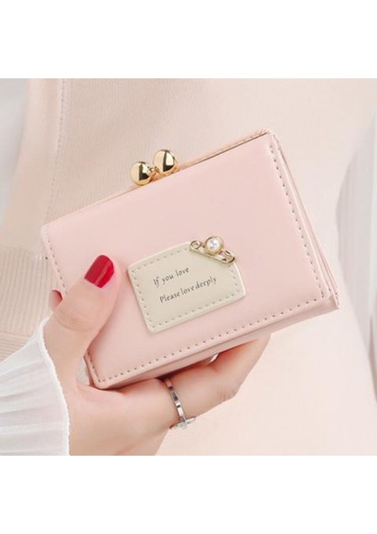 Yeaın Cüzdan Kart Tutucu Yüksek Kaliteli Sentetik Deri Kumaş Düz Renk Moda Stili, Pembe (Yurt Dışından)