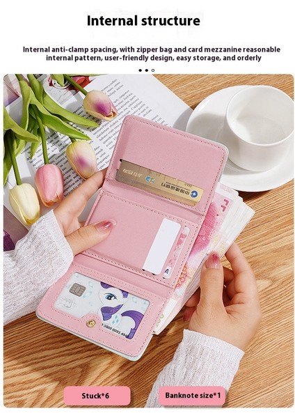 Yeaın Cüzdan Kart Tutucu Yüksek Kaliteli Sentetik Deri Kumaş Düz Renk Moda Stili, Pembe (Yurt Dışından)