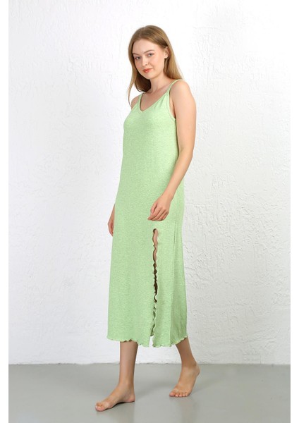 Ip Askılı Uzun Yırtmaçlı Penye Gecelik 90125 Fıstık Yeşili indirimleri