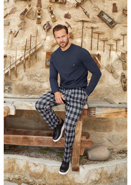 Erkek Tekin Jakarlı Kışlık Lacivert Pijama Takım 3380