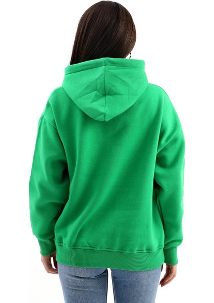 Kapüşonlu School Baskılı Üç Iplik Sweat - Zümrüt indirimleri