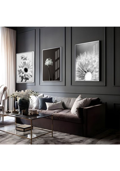 Gri-Beyaz-Gold Soyut Kombini 02 |Çerçeveli Cam Tablo 3lü Dikey