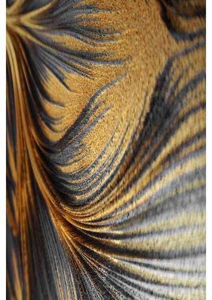 Siyah - Gold Renk Zebra Yaprak ve Soyut Kombin Çerçeveli Cam Tablo 3'lü Dikey