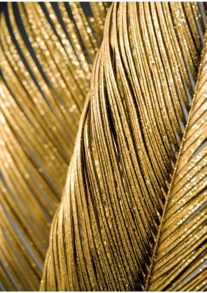 Siyah - Gold Renk Zebra Yaprak ve Soyut Kombin Çerçeveli Cam Tablo 3'lü Dikey