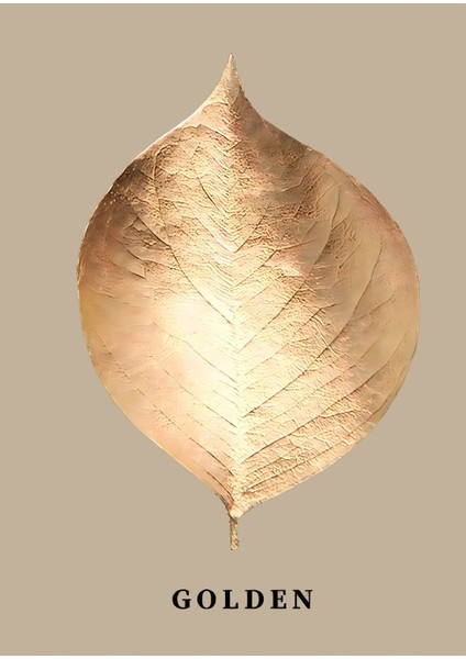 Krem - Gold Renk Soyut Golden Yaprak Kombin Çerçeveli Cam Tablo 3'lü Dikey modelleri