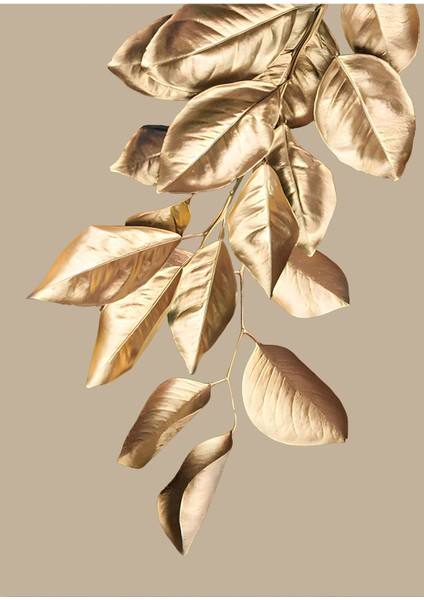 Krem - Gold Renk Soyut Golden Yaprak Kombin Çerçeveli Cam Tablo 3'lü Dikey fırsatları