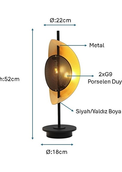 Siyah/Sarı Yaldız Boyalı Modern Masa Lambası Plc-1202-M-Bsy