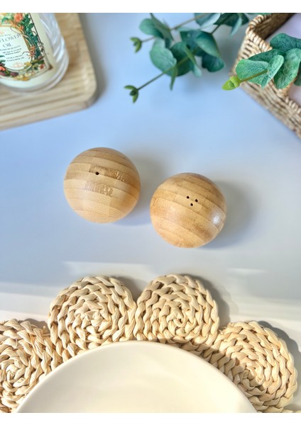 2'li Bambu Top Şekilli Tuzluk Biberlik Seti - 7x6.2 cm