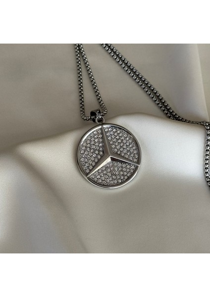 Laria Jewelry Mercedes Amblemli Taşlı Kolye Büyük Boy