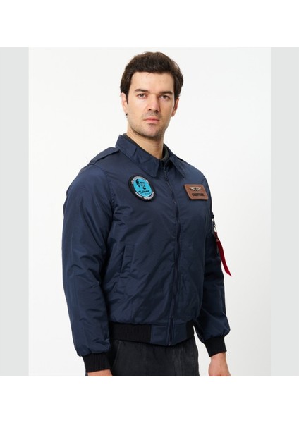 SYK_88L Yakalı Lacivert Kumas Pilot Montu