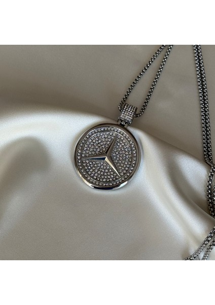 Laria Jewelry Mercedes Amblemli Taşlı Gümüş Kolye Küçük Boy