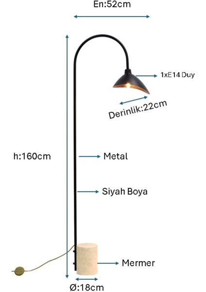 Siyah Boyalı Lambader PLC-1203-L-BSY