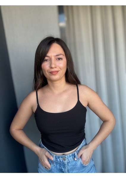 Siyah Çift Katlı, Askılı Crop Atlet modelleri