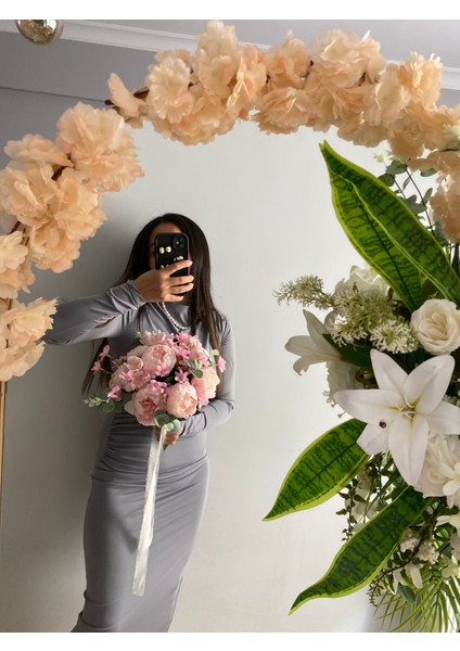 Gelin Çiçeği Gelin Buketi El Buketi Şakayık Gül Okaliptüs Pudra Gelin Çiçeği Yapay Çiçek modelleri