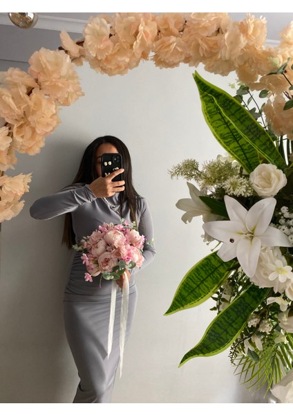 Gelin Çiçeği Gelin Buketi El Buketi Şakayık Gül Okaliptüs Pudra Gelin Çiçeği Yapay Çiçek fırsatları