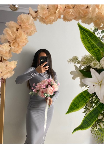 Gelin Çiçeği Gelin Buketi El Buketi Şakayık Gül Okaliptüs Pudra Gelin Çiçeği Yapay Çiçek indirimleri