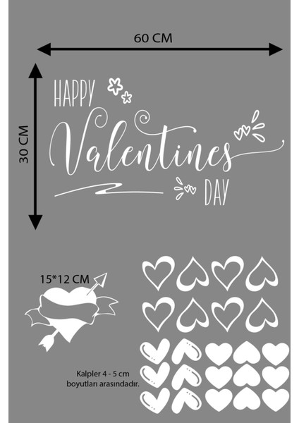 Happy Valentine's Day Sevgililer Günü Sticker Kalp, Love, I Love You Cam, Duvar Sticker Etiket Seti