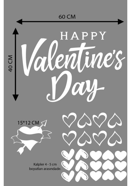 Happy Valentine's Day Sevgililer Günü Sticker Kalp, Love, I Love You Cam, Duvar Sticker Etiket Seti