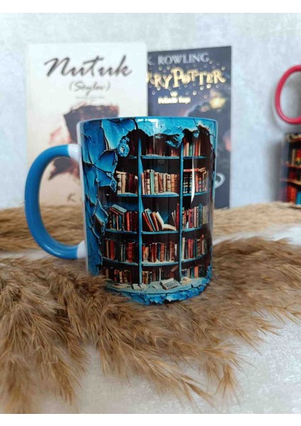 Mugs And Love Mavi Kitaplık 3D Baskı Büyük Boy Kupa