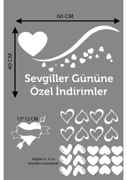 Happy Valentine's Day Sevgililer Günü Sticker Kalp, Love, I Love You Cam, Duvar Sticker Etiket Seti