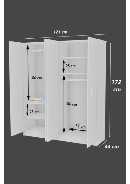 AE-1054 Arena Atlantik Çamgardırop 4 Kapaklı 2 Askılıklı, 6 Raflı Dolap