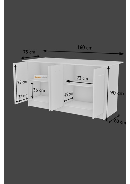 AE-2040 Vera Mutfak Adası Bar Masası Yemek Masası Dolaplı, Atlantik Çam - Beyaz Raflı, Çok Amaçlı 160 cm