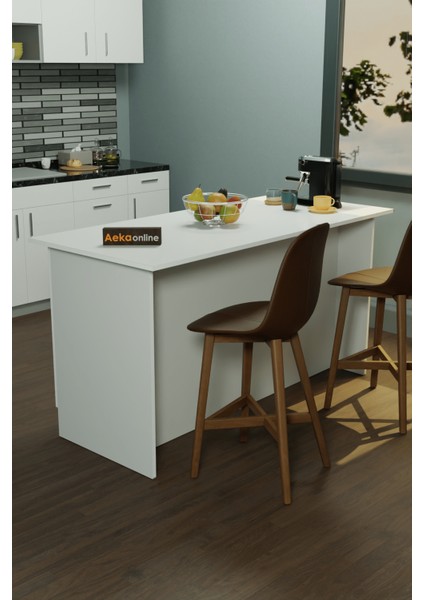 AE-2040 Vera Mutfak Adası Bar Masası Yemek Masası Dolaplı, Beyaz - Beyaz Raflı, Çok Amaçlı 160 cm fırsatları