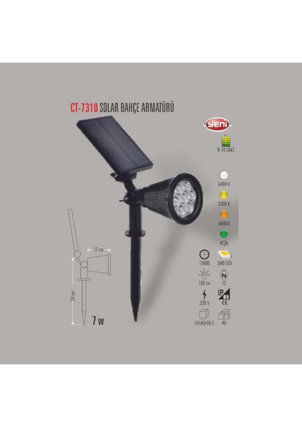 Yeşil Işık 18W Şarjlı Solar Bahçe Armatürü CT-7320 fiyatları