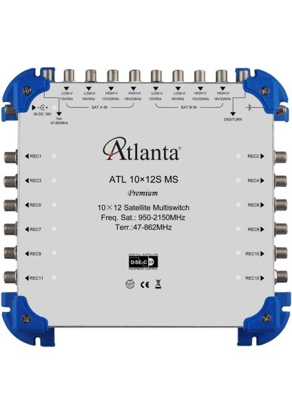 10/12 10x12 Santral Merkezi Sistem Multiswitch ( Sonlu / Karasal Aktif ) + Adaptör