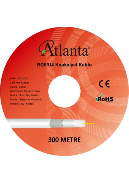 RG6/U4 64 Tel CCS Anten Kablosu (300 Metre)