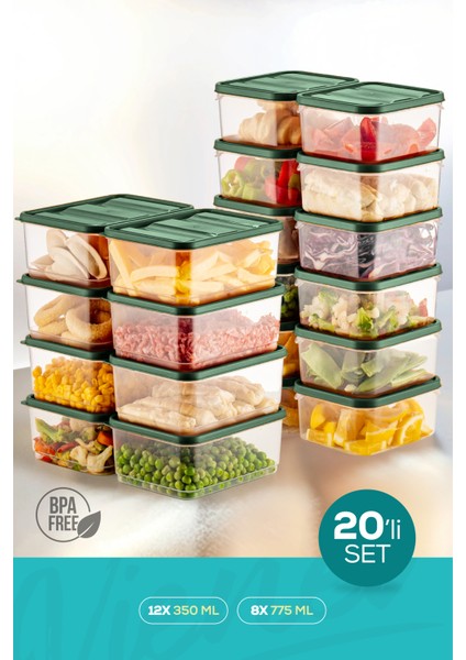 20LI Buzdolabı Düzenleyici Organizer Mikrodalgaya Uygun Difriz Saklama Kabı Yeşil