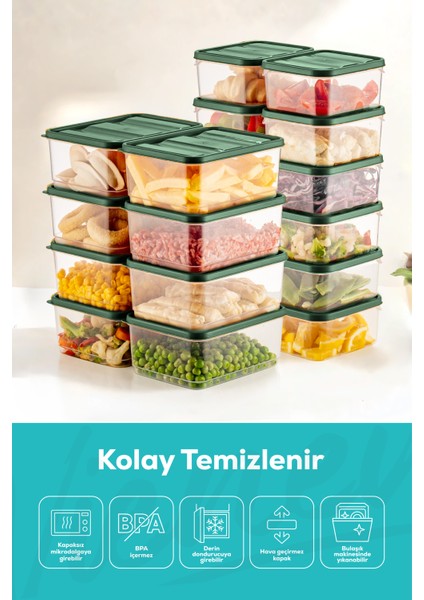20LI Buzdolabı Düzenleyici Organizer Mikrodalgaya Uygun Difriz Saklama Kabı Yeşil