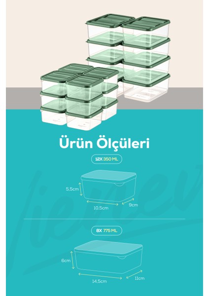 20LI Buzdolabı Düzenleyici Organizer Mikrodalgaya Uygun Difriz Saklama Kabı Yeşil