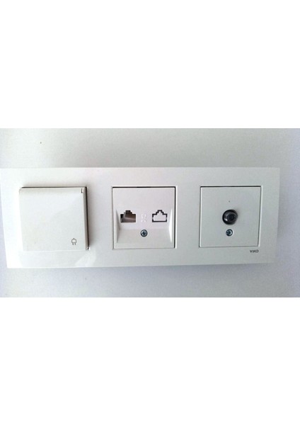 Karre Beyaz 3lü Set Tv Uydu Prizi(F Konnektör)+Numeris(Telefon Prizi)+Kapaklı Priz