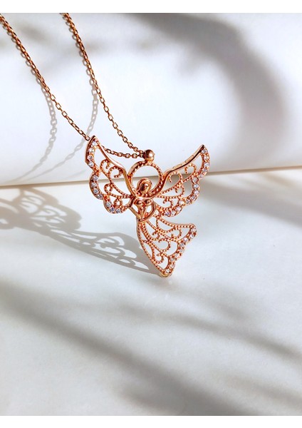 925 Ayar Gümüş Gold Meryem Ana Kanatlı Melek Peri Zirkon Taşlı Trend Kadın Kolye Doğum Günü Hediye modelleri