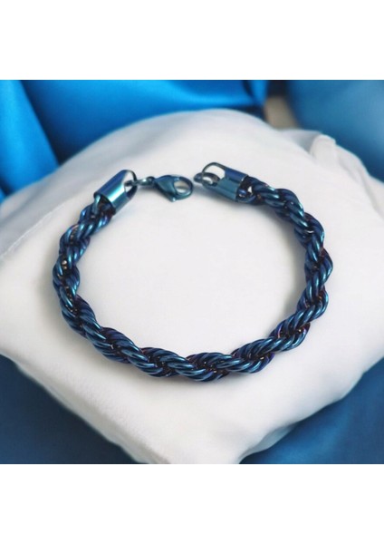 Erkek Halat Zincirli Lacivert Renk Çelik Bileklik