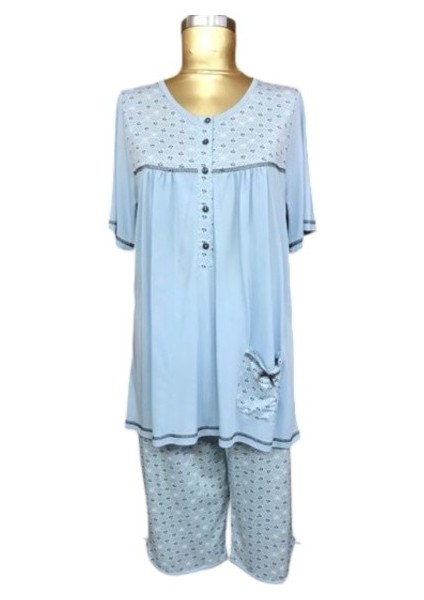 14850*NENA Bayan Kapri Pijama Takım-Mavi