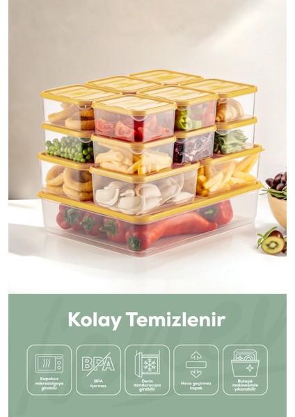 17LI Buzdolabı Düzenleyici Organizer Mikrodalgaya Uygun Difriz Saklama Kabı Sarı modelleri