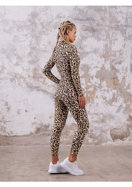 Leopar Desen Uzun Kollu Spor Tayt Tulum fiyatları