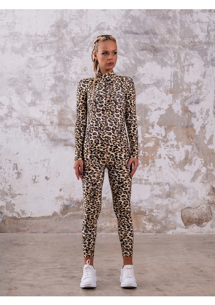 Leopar Desen Uzun Kollu Spor Tayt Tulum indirimleri